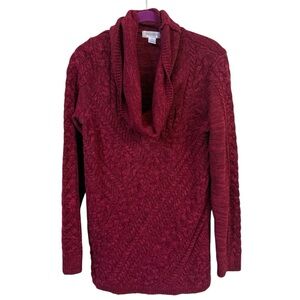 Motherhood Maternity Burgundy Cable Knit Cowl Neck‎ Sweater Size L Cozy Modest